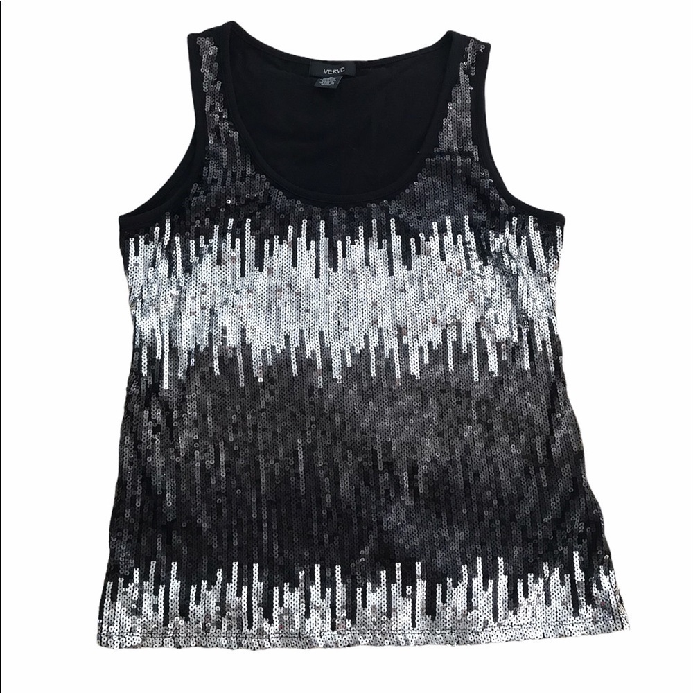 Verve Ami Black/Silver Sleeveless Sequin Top XL